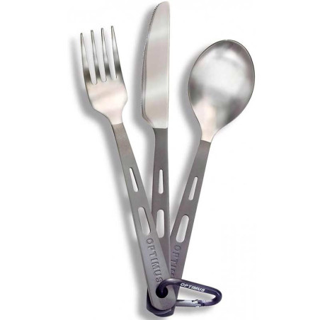 Jeu de 3 Couverts Titane Optimus, couteau, fourchette et cuillère, bivouac léger