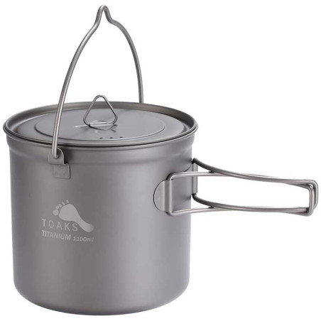 Popote titane Toaks 1100 ml avec anse à suspendre sur feu de camp bivouac bushcraft