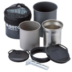 Set cuisson SOTO Thermostack Combo titane inox aluminium avec housse thermique et éléments empilables
